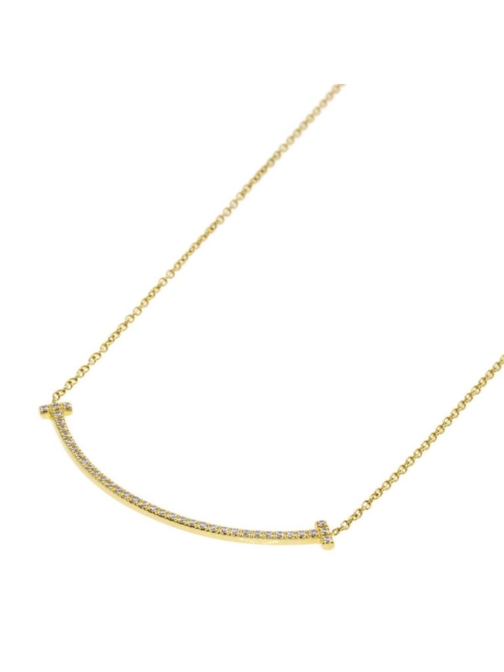 Tiffany & Co T Smile Small Diamond Necklace 18k Yellow Gold